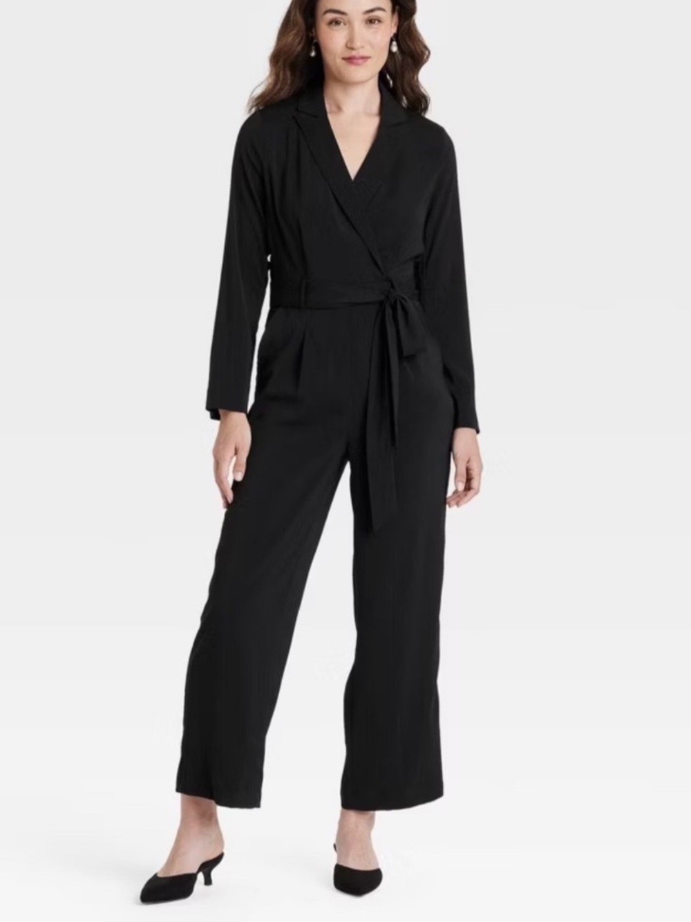a new day Black blazer Wrap Jumpsuit with Self-Tie Belt